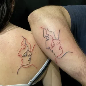 tatouage couple line art visages tattoo chez l