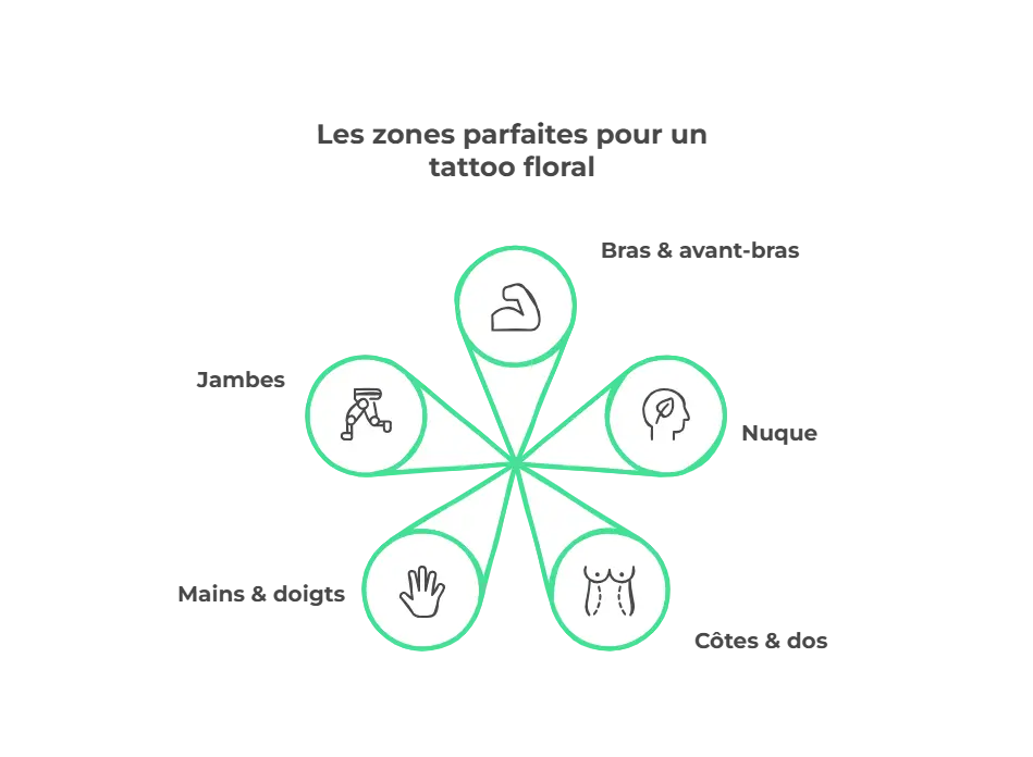 zones corps adaptées à un tatouage floral