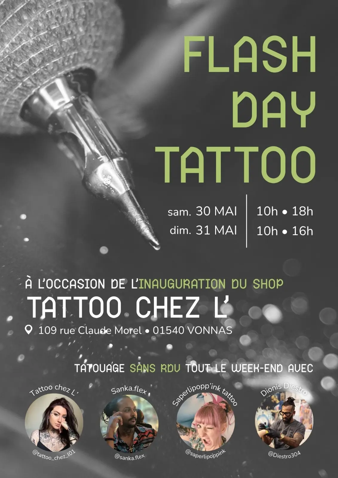 affiche flash day tattoo mai 2026 dans l'ain à Vonnas