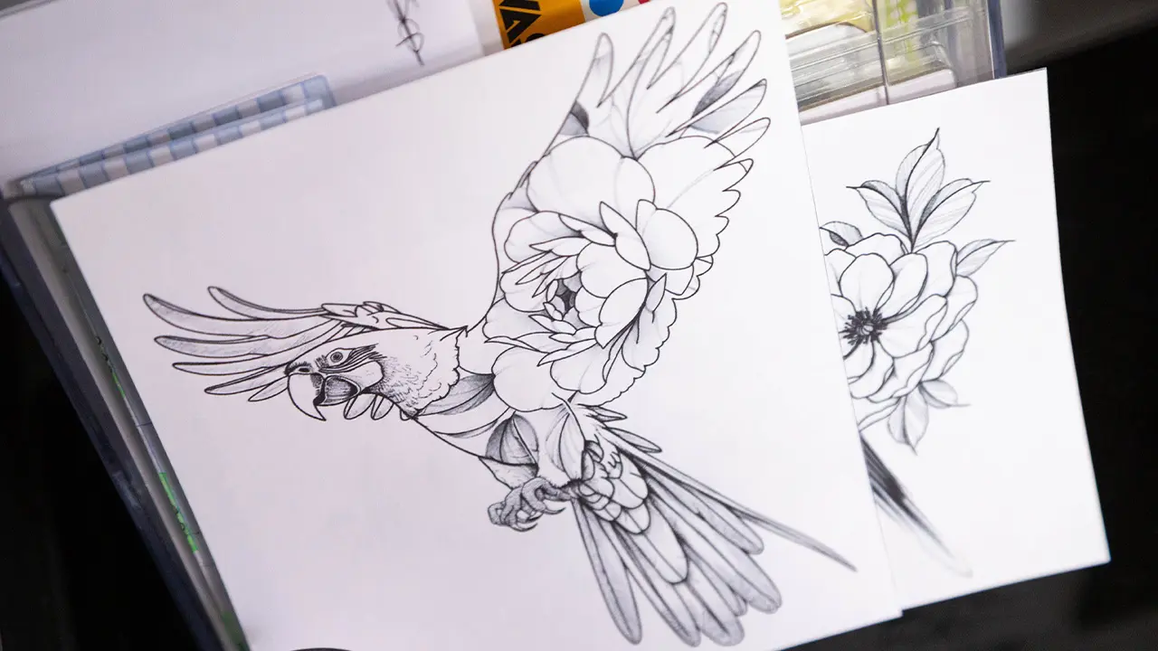 dessin préparatoire pour un tatouage personnalisé à partir d'un chemin de vie - Tattoo chez L'